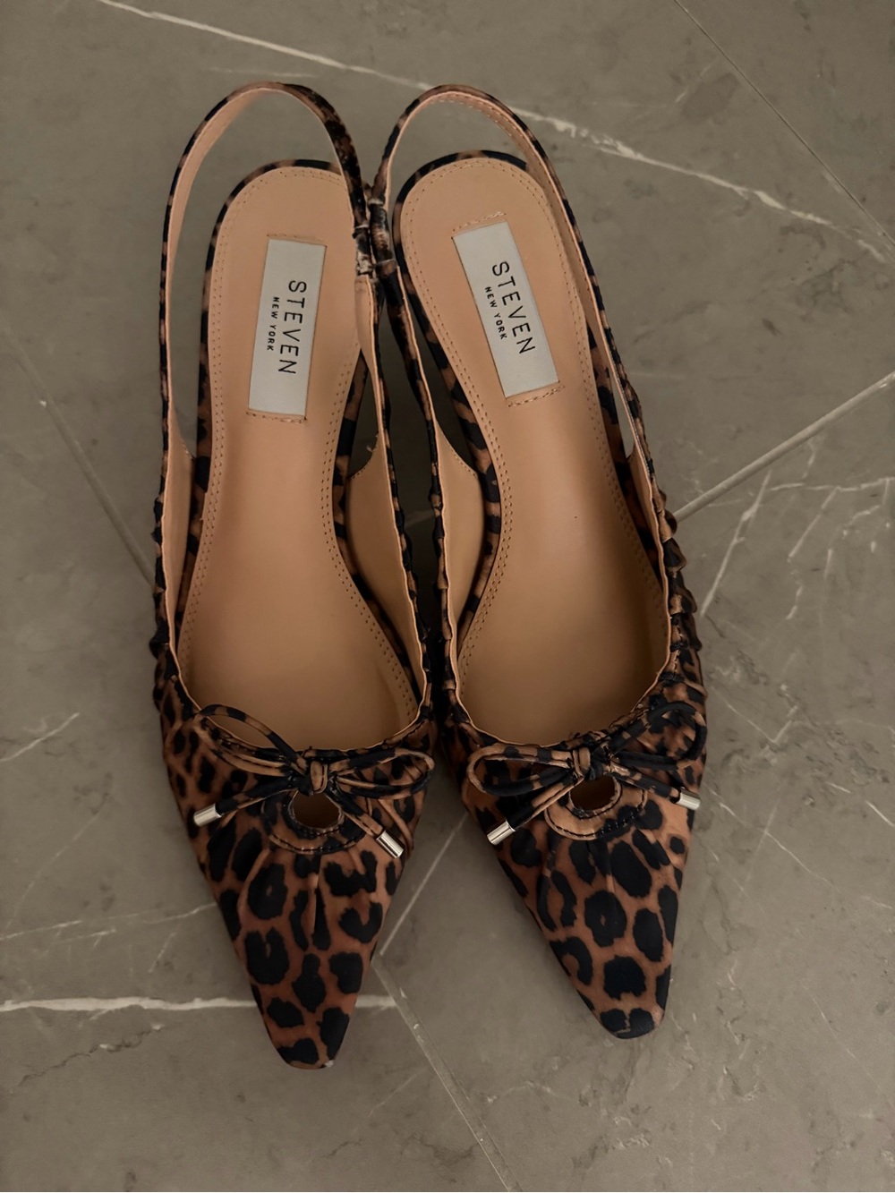 Steven Pointed Leopard-Print Slingback Kitten Heels Brown/Black